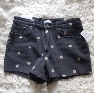 BP Black Embroidered Daisy/Floral Denim Shorts